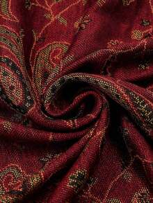 1 pieza Bufanda larga de estilo bohemio y vintage con bordado de estampado de cachemira y flecos, cómoda para uso diario en otoño/invierno - Burdeos - Ver 5