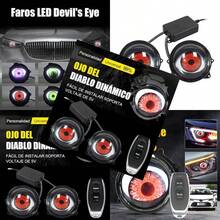 ASDFaros LED Ojo de Diablo para Auto 2 Piezas 3 Pulgadas Control Remoto con 8 Modos de Luz Luces Decorativas Dinámicas para Coche y Motocicleta Efecto Especial y Fácil Instalación - Rojo - Ver 1