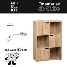 Ecommerc3 MOBLEKIT | Modular Wooden Shelves With Different Compartments And Door Options, Bookcases And Storage Furniture For Bedroom, Kitchen Or Entryway - Lemari Kayu Ek - 6 Kompartemen + 3 Pintu | 60*29*90cm - View 3