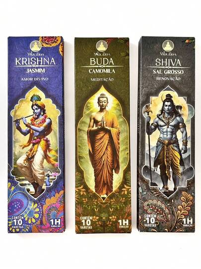 Kit Incenso Hindu Espiritual 3 Aromas para Meditação Purificação Conexão Paz Interior Relaxar