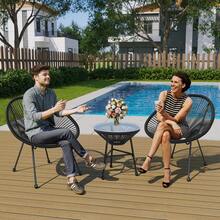 3-Piece Outdoor Acapulco All-Weather Patio Conversation Bistro Set, Outdoor Woven Rope Chairs And Glass Top Table, 3 Piece Patio Bistro Set For Yard Balcony Poolside - Black - View 3