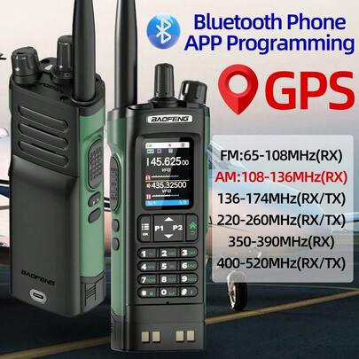  Walkie Talkie Baofeng UV-32 GPS, Radio bidireccional amateur de 10W multiband con Bluetooth, programable y con frecuencia duplicada, con radio NOAA