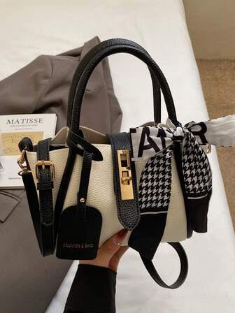 1 st Litchitextur Enfärgad Moderiktig Dragkedja i PU-läder Handväska och Halsduk Tillbehör, Lämplig För Dagligt Använd