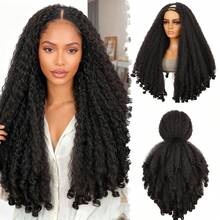 طقم شعر مستعار كامل للرأس من الألياف الصناعية الناعمة والمجعدة بشكل كيني أفرو، طقم شعر مجعد فاخر بتقسيمة على شكل V للنساء، بطول 20 بوصة - متعدد الألوان - مشاهدة 17