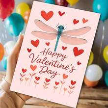 1pc Happy Valentine's Day Dragonfly And Hearts Card Greeting Card With Envelope Romantic Nature Design With Love Elements Perfect For Valentine's Day Gifting To Friends, Partners, Colleagues, Family Members, Or Loved Ones