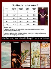 A Shimmering Sequined And Embroidered Three-Dimensional Floral Evening Gown, A New 2026 Style Cheongsam-Style Three-Quarter Sleeve Midi Dress With A Fitted Silhouette, A Pipa Collar, And An Over-The-Knee Design. Elegant Women's Attire, Featuring A Back Zipper. Suitable For All Seasons, Including Valentine's Day, Chinese New Year, And Other Occasions. Perfect For Everyday Wear, Casual Outings, Vacations, Events, Holidays, Weddings, Engagements, Ceremonies, Evening Gowns, Birthday Parties, Formal Occasions, Gift-Giving, Banquets, And Social Events. - 紫色 - 查看 3