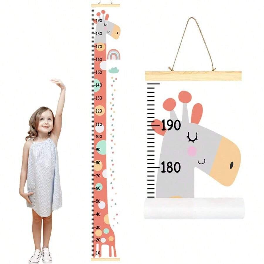 MX HomeChi Tabla de Crecimiento para Niños Regla de Gráfico de Altura de Lona Colgante y Extraíble para Medición de Estatura con Dibujo de Jirafa para Bebés Niños Ideal para Decoración de Pared de Habitación y Guardería - Jirafa - Ver 1
