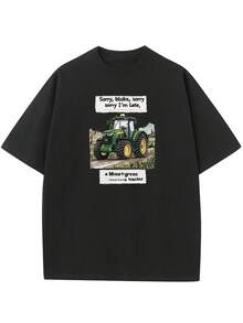 Camiseta negra de cuello redondo de manga corta casual de% algodón para hombres. Camiseta estampada con patrón de  de moda urbana americana. Ropa de fitness deportiva para hombres al aire libre de verano - Negro - Ver 1