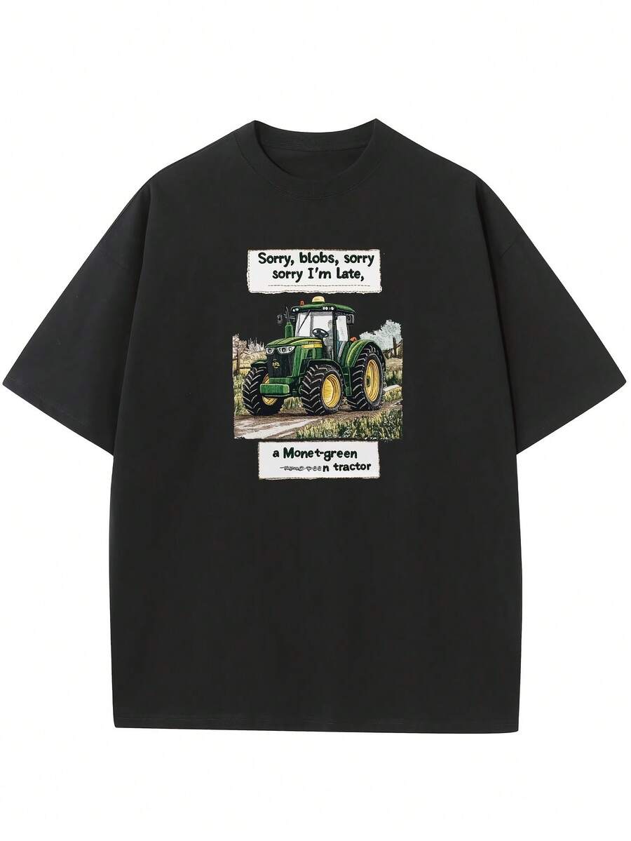 Camiseta negra de cuello redondo de manga corta casual de% algodón para hombres. Camiseta estampada con patrón de de moda urbana americana. Ropa de fitness deportiva para hombres al aire libre de verano - Negro - Ver 1