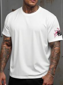 加大码男士休闲日式樱花武士图案印花白色短袖圆领T恤 - 白色 - 查看 2