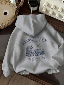 Sudadera Con Capucha Y Bolsa Canguro Con Estampado De Rome Italy Roma Italia Monumento Italiano Colisseo Dibujo Sudadera Unisex Para Hombre Y Mujer Casual Para Uso Diario Ideal Para Todo El Año. - Gris - Ver 1