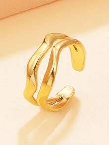 1pc Minimalist Geometric Open Stainless Steel Adjustable Ring, 18K Gold Plated Waterproof Jewelry For Daily Wear - Geometry - View 4