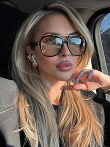 1副复古双梁方形时尚眼镜，高端街拍风格，优雅复古百搭女士眼镜，度假沙滩配饰飞行员眼镜 - 香檳色 - 查看 3