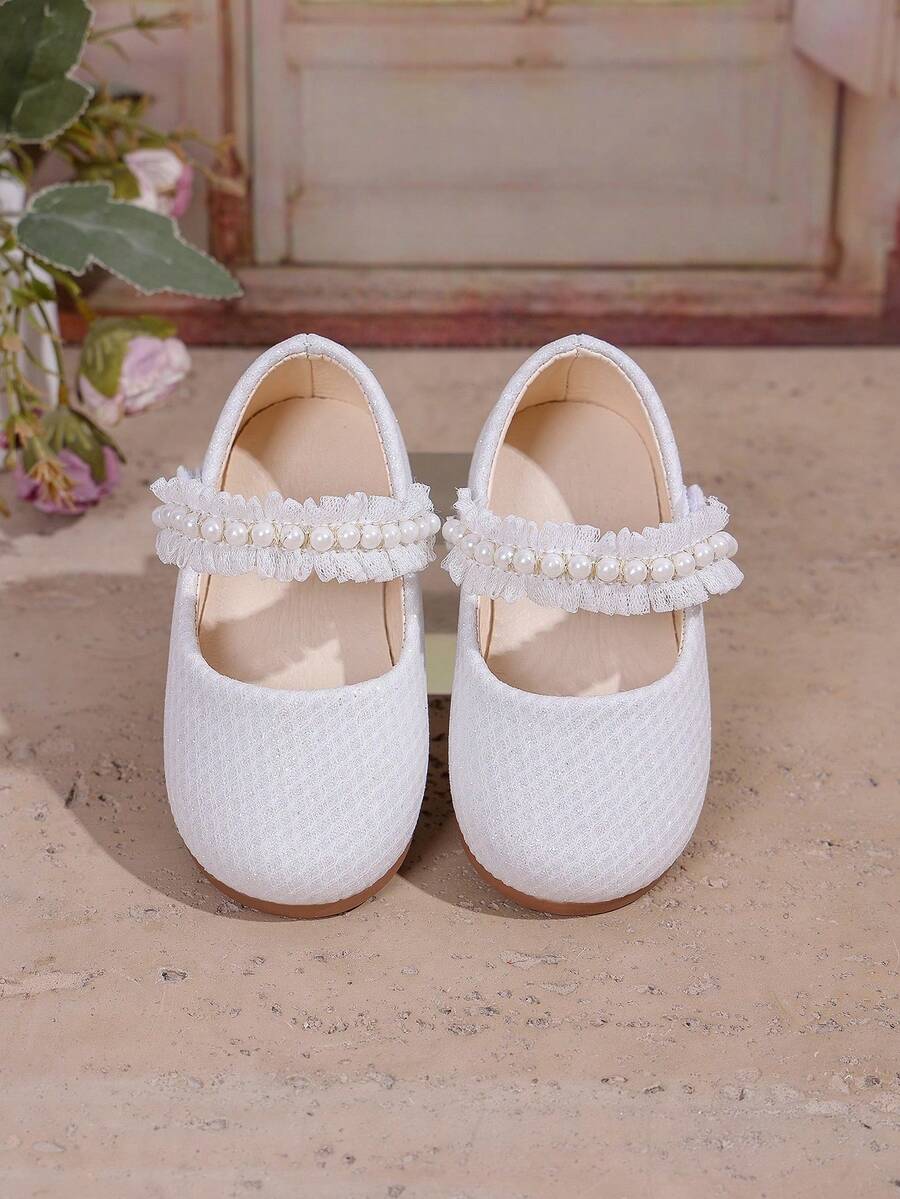 White Faux Pearl Lace Dress Shoes