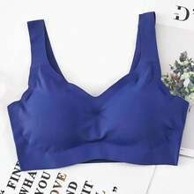Sujetador extraíble con almohadilla para el pecho desmontable, ropa interior 2024, sujetador de seda de hielo sin costuras para mujer sin anillo de acero, chaleco de Yoga transpirable con realce - Azul - Ver 2