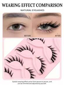 5 Pairs Cat Eye False Eyelashes, Faux Mink Lashes, 3D Curly, Natural & Realistic, Messy Ends, Elongate Eye Shape, Cartoon Style Lashes, Soft Black Lash Band - Cat Eye Lashes - View 4