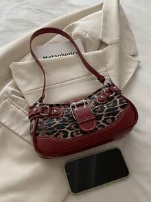 新款时尚豹纹手提包/单肩包，适合派对、郊游、度假、购物和日常使用，可收纳零钱、手机，也适合办公室女士、大学生和职业女性作为工作包使用，优雅女士包。 - 紅色 - 查看 5