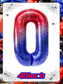 40-Inch Giant Number Balloon 0-9 Spider Themed Birthday Party Decorations 1 Pc Per Pack Red Blue Gradient Foil Balloon With Spider Web Print For Superhero Party Supplies, Event Decor, Photo Booth Backdrop Wall - Multicolor - View 18
