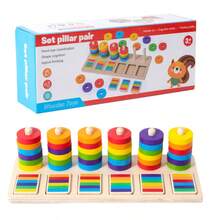 Montessori Apprentissage précoce Anneaux et cylindres empilables arc-en-ciel, reconnaissance des couleurs et appariement Développement des compétences motrices fines Jouets éducatifs préscolaires - Rouge - Voir 11