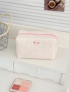 1 Stück süße mini Blumen Deko einfarbige gestrickte Kosmetiktasche, Reißverschluss Design geeignet für Make-up, Lippenstift, Schmuck, Taschentücher, Damenbinden usw. - Verschiedenfarbig - Übersicht 8