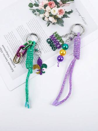 1pc Acrylic Rhinestone Beaded Detachable Keychain, Bag Charm Accessory, Cute Key Chain, Car Key Anti-Lost Chain, Gift For Friends, Family, Carnival Gift
