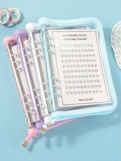 1pc Glitter A5 Loose-Leaf Notebook With Transparent Card Holder, Zipper Pouch, PVC Zipper Storage Bag, Cosmetic Storage Box, Convenient Zipper Design Dust-Proof Oxidation-Resistant Earring Necklace Bracelet Jewelry Storage Album With Transparent PVC