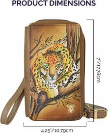 Anuschka - Funda y portafolios de Piel auténtica Pintada a Mano para Mujer, Bronceado Leopardo Afric, Talla Unica - Familia Cardinal - Ver 3