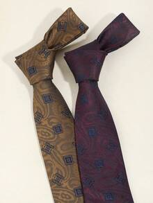 1条男士时尚休闲格子腰果图案领带，舒适百搭，适合宴会、派对、日常穿着