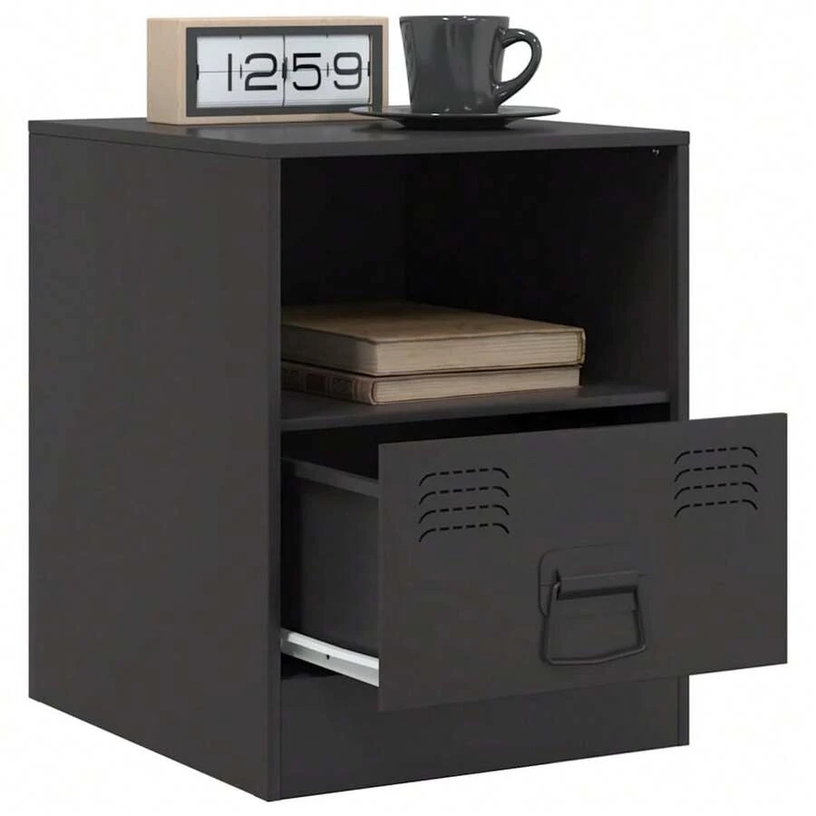 Comodino vidaXL nero, 34,5x39x44 cm, in acciaio. - nero - Visualizzare 1