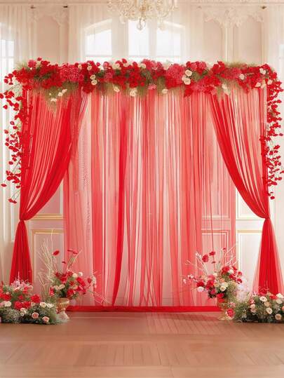 1件浪漫优雅红色垂幔薄纱，婚礼拱门帘，天花板悬挂装饰，适用于婚礼、情人节、招待会、新娘送礼会、生日、周年纪念日、舞台、情人节背景装饰，营造浪漫氛围