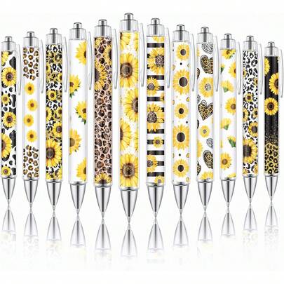 2/6/12/24pcs Sunflower Ballpoint Pens, Sunflower Gifts, Leopard Print Writing Pens, Sunflower Party Favors, 1mm Retractable Black Ink Pens With Yellow Flower Pattern, Home/Office/School Supplies, For Women