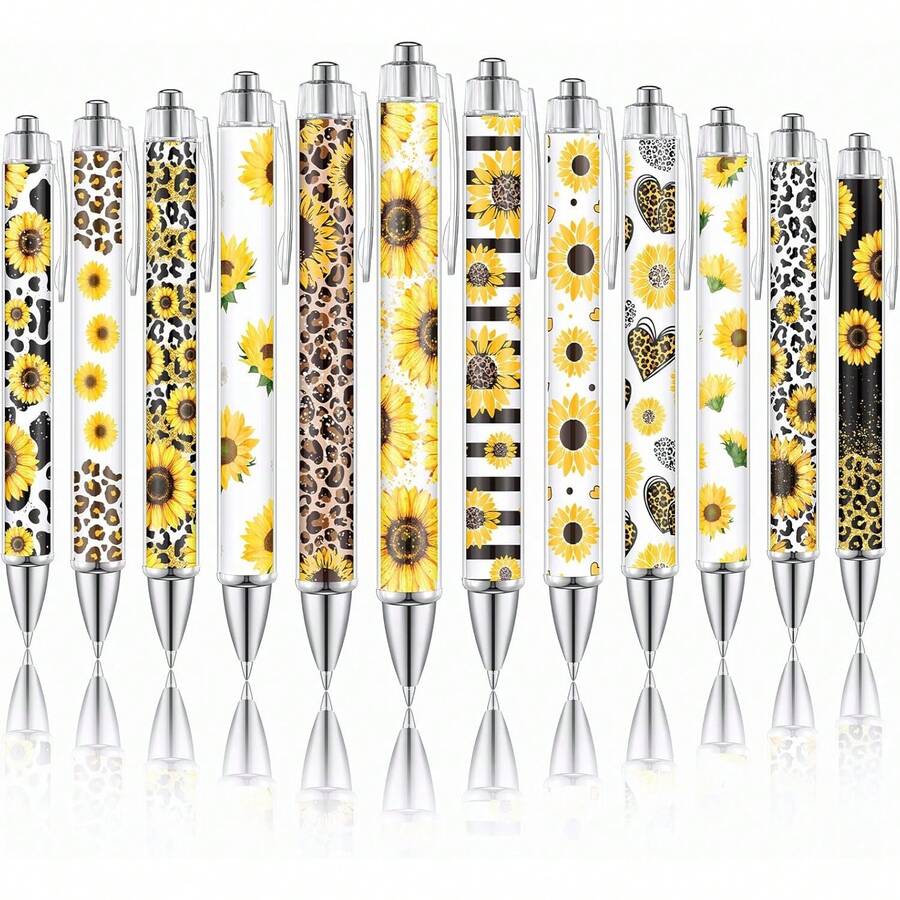 2/6/12/24 Stück Sonnenblumen Kugelschreiber, Sonnenblumen Geschenke, Leoparden Muster Schreibstifte, Sonnenblumen Party Geschenke, 1mm Kugelschreiber mit Rückzugsfunktion und schwarzer Tinte mit gelbem Blumenmuster, Heim-/Büro-/Schulbedarf, für Frauen