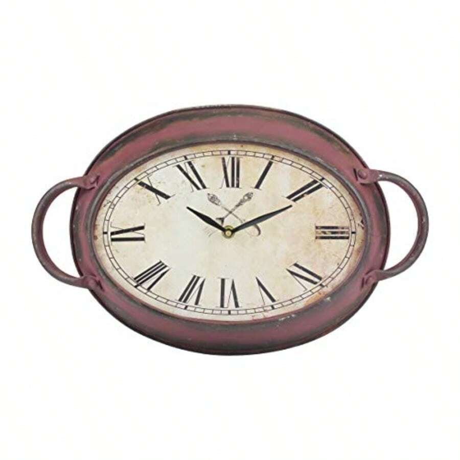 MX   Stonebriar Rustic Farmhouse Oval Metal Wall Clock with Red Rust Finish Shabby Chic and DIY Home Decor Accents for the Kitchen Living Room and Bedroom Battery Operated - óxido - Ver 1