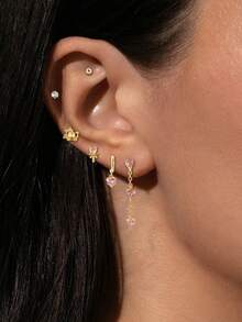 Shescity 6只时尚可爱心形立方氧化锆单只耳环，适合女性日常佩戴 - 金黃色2FT004 - 查看 1