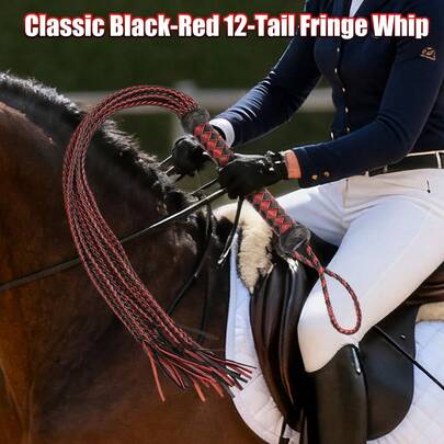 80cm/31.5 In Black-Red Tasseled Horsewhip - Exquisite Craftsmanship, Majestic Presence, Traditional Equestrian Tool. Suitable For Western Cowboy Equestrian Training, Performances, Show Jumping, Equestrian Equipment, And Long Whips.