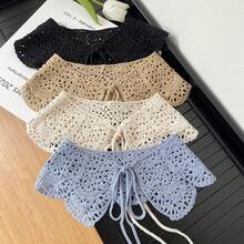 1 Piece Knitted Hollow Out Fake Collar Women Summer Korean Version Versatile Air Conditioning Room Neck Protection Decorative Vest Outerwear Knotted Scarf Suitable For Daily Home Work Wear - 淺藍色 - 查看 3