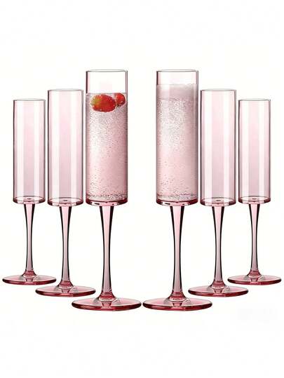 6pcs Acrylic Champagne Flutes, 5.5 Oz Unbreakable Goblet Glasses Reusable Champagne Toasting Cups, Clear Champagne Glasses, Elegant Plastic Martini Glasses - Perfect For Cocktails, Champagne & Desserts - Reusable, Mousse Cups