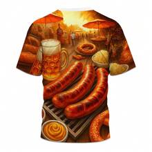 Camiseta de manga corta con estampado de comida divertida para hombres de talla grande, camiseta casual de cuello redondo personalizada de talla grande, ropa deportiva de verano - Multicolor - Ver 7