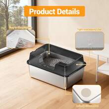 Techigher Stainless Steel Cat Litter Box, Extra Large Litter Box With Scoop, Never Absorbs Odors, Leak-Proof, Stain-Free, Rust-Free, Easy To Clean - Black_50*35*27CM - View 3