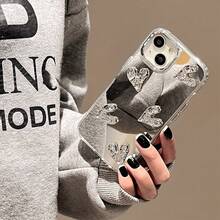 Funda de Teléfono con Patrón para iPhone 17 Air/16e/15/14/13/12/11 Pro/Promax/Plus, Superficie de Espejo HD + Maquillaje Conveniente, Proceso de Galvanoplastia, Simple y a la Moda - Plateado - Ver 4