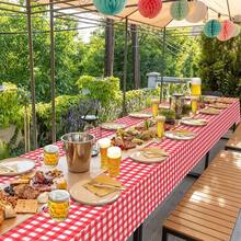 3Pcs Red And White Checkered Tablecloth Decorations, Disposable Plastic Red Gingham Tablecloth Buffalo Plaid Table Cover For Ba By Shower Bridal Wedding Birthday Party Supplies,54 X 108 Inch,RedandWhite - 紅與白 - 查看 8