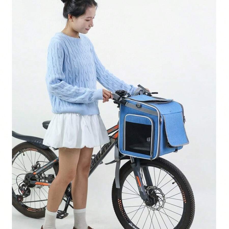 Katze Tasche, tragbarer Katzenrucksack, erweiterbare kleine Haustiertasche, Katzentrage für den Transport Ihres Haustiers unterwegs, Fahrradtasche. - Blau - Übersicht 1