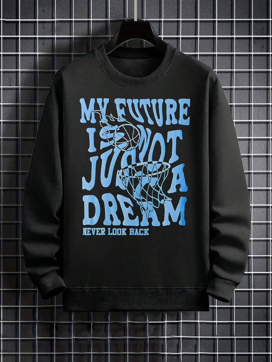 Men's Basketball Print Crew Neck Sweatshirt - Black - View 1