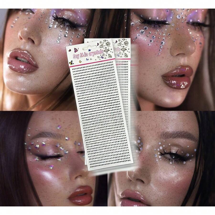 2080 Diamonds,2pcs Acrylic Rhinestone Stickers, 3mm, Multi Colors, Round & Triangular Shape, For Face & Hair Diy Decoration It Can Be Adapted To Music Festival Makeup, Stage Performance Styling, Internet Celebrity Photo Shooting, Daily Commuting Atmosphere Decoration, And Even Nail Art And Mobile Phone Case DIY. Let Your Creativity Run Wild~ - trắng - Xem 1