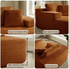 68.5" Oversized Chaise Lounge Chair,  Single Sofa Chair With Comfy Corduroy Fabric, Deep Seat Sleeper Couch,Upholstered Reading Lounge Chair For Living Room, Bedroom, Frameless Design - 橘色 - 查看 7