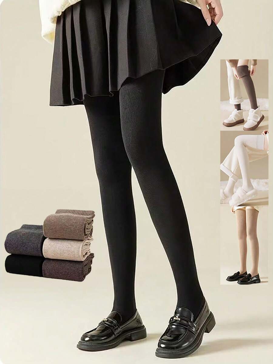 Medias térmicas gruesas Leggings Mujer Pantimedias Cálido Invierno Forro polar de terciopelo Medias térmicas Cintura alta Elástico Delgado Sexy Pantimedias translúcidas Ropa interior - Negro - Ver 1