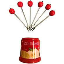Aleissi | Tenedor, Palillo de Mini Frutas Set 6pz Acero Inixidable, Cocina ()(Rojo Manzana) - Multicolor - Ver 3