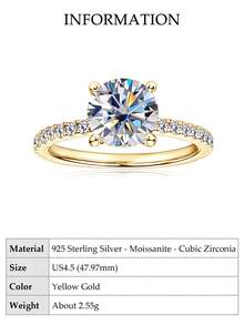 XUJIA 2克拉圆形莫桑石订婚戒指，925纯银经典周年纪念结婚戒指，8毫米莫桑石镶嵌隐藏式立方氧化锆，送给她的珠宝礼物