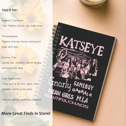 1 قطعة دفتر ملاحظات رسمي بموضوع KATSEYE (نسخة الصفحات المخططة) - غلاف نجمة جمعية، صفحات مخططة منتظمة مدمجة، دفتر يوميات حصري لمعجبي فرقة الفتيات، هدية معجبين ومستلزمات مدرسية