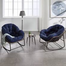 Silla mecedora de ratán para exteriores, silla reclinable con cojín acolchado para exteriores, para porche delantero, sala de estar, patio, jardín. 
 Blanco M4QV - Azul marino + acero + algodón - Ver 10
